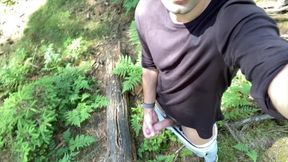 hiking fellow demonstrates his manmeat and ejaculates