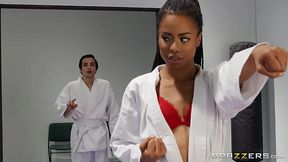 Karate ebony Kira Noir taste a partner cock right in the sport room