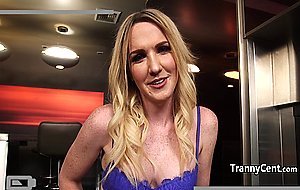 Shemale plays with giant toy in her arse