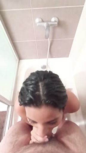 Dani bathes me and gives me a deep blowjob