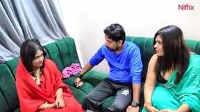 A man visits his home for a wild session with his two sisters-in-law in a hot threesome