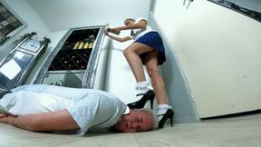 Danielle High Heel Mary Jane Shoes Trampling & Jumping On His Head FLOOR CAM (4K)