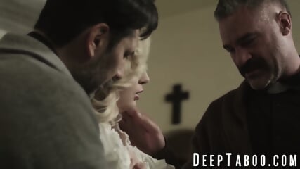 Three sinful priests take advantage of Lexi Lores holy sexy body
