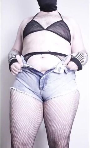 Goth sissy shreds jeans shorts twerking big fat ass raw solo