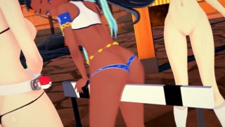 Pokemon - Nessa x Mina x Team Rocket Grunt - Masturbation training - Hentai