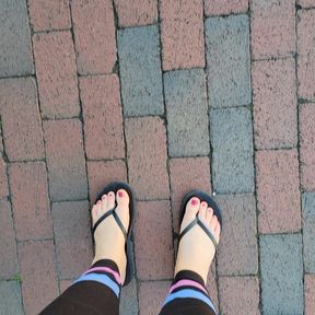 Black Flip Flops and Pink Toes Out For A Walk