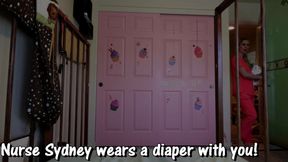 NUrse Sydney diapers herself and makes you cum