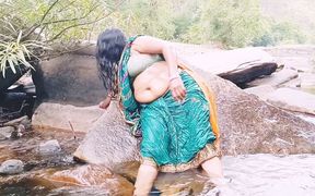 Silk Aunty Outdoor Bath Sex in Waterfall Telugu Dirty Talks.