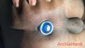 Closeup Butt Plug in Asshole on Bed.  Masturbation Brown Pink Hole pain