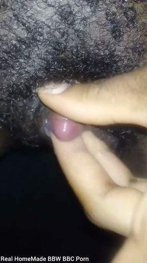Close up Stroking My Big Clit Hairy Wet Pussy