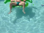 Sexy femboy swimming in pool and playing with dildo
