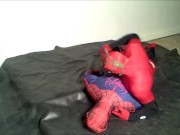 red and black spandex humps and cums spiderman