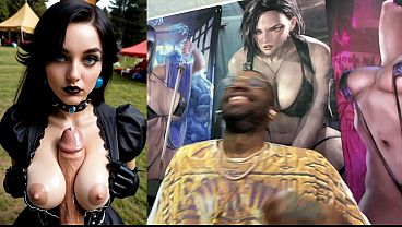 Tan Big Breast Slut Getting Cum Covered, Goth Peach Cock Teasing A Pre-Cumming Cock, Big Breast Slut Rubbing Cum On Her Tits, Lara Croft Cowgirl Ride, AI Generated