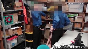 Two massive-dicked cops double-team handsome teen crook in spitroast threesome