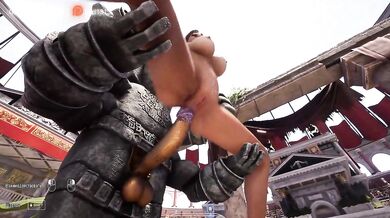 Lara Croft’s wet thighs betray her as the stone cock fills her in front of the screaming crowd part 2