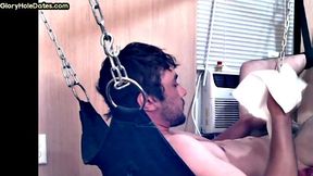 Mature daddy fucks sling bottom in homemade private video