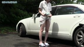 Bare Bliss Shaved Married Beauty Exposed Blowjob Car Wash Tease Tight Thrust Creampie Finish