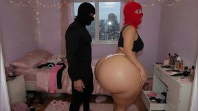 Big Ass Latina in Tight White Leggings Gets Pressed from Behind