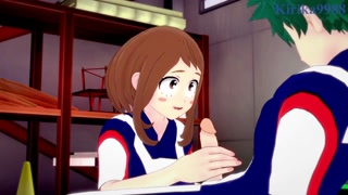 Ochako Uraraka plays hard with Izuku Midoriya's penis in the warehouse. - My Hero Academia Hentai