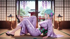 Purple Kimono Goddess! Can't Handle the Wetness Under the Red Torii Gate