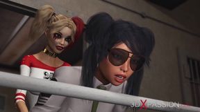 Harley Quinn dominates a female guard in intense prison sex
