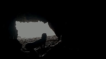 At the beach inside the cave