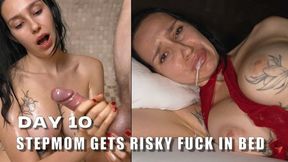 Mom's saucy sauna seduction: Cream pie gets son's cum-covered titties in Day 10 freak fest.