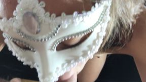 A Naked Girl in a Mask Gently Sucks a Dick. POV.