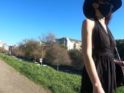 Teaser - Skimpy Black Sheer Dress for a Lovely Day at the Park