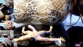 Mini Man Held And Milked In Bondage - Tiny Cock Sucked, Taped To Glass Table, Handjob, Giantess Mael