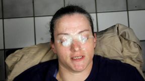 Huge Homemade facial blasting right in her eyes!!! Fixed sound