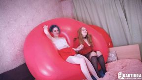 Q704 Mariette and Stashia play with a huge red balloon - 1080p