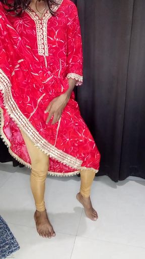 Sexy hot red indian house wife wear suit