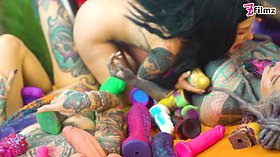 Watch these alternative CUTE Lesbians in Toy Orgy Get Pounded in Crazy Colored Toy Orgy