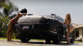 Hot big round ass COUGAR babes looks satisfying during car wash for the Playboy