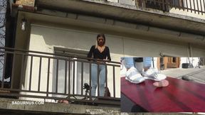 Mistress Olga and Natasa look at the scenery while stepping on the servant's tail Picture in the picture mp4