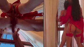 Hot brunette latina loves to peg her bf, as he enjoys it too
