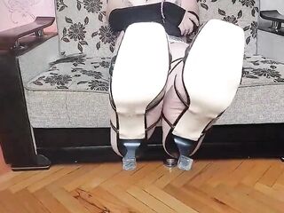 Marvelous femboy wearing sheer top with shy smile