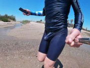 Surfer gets erect in his lycra for the pleasure of the people