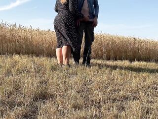Mother-in-law sucks son-in-law's jock after milking his schlong in the field