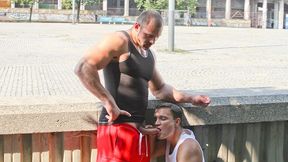 Euro hotties Tomas Friedel and Eric Smith fuck in public