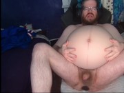 massively pregnant and pushing out a huge inflated plug with painful contractions