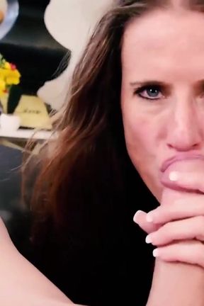 MILF Sofie Marie sucks massive dick POV before cum in mouth