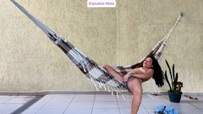 Hot Brunette Showing off in the Backyard and Masturbating on the Hammock