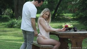 Beautiful blondie Alecia Fox is having romantic sex in the garden