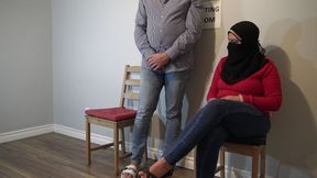 Muslim Woman Cheating in Waiting Room