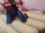 Bisexual Spider-man Cosplay Stripping down and Jerk Off
