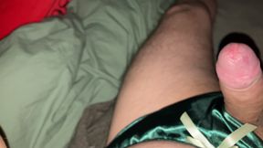 I masturbate in my wife's satin nighties - precum as lube- Soft to hard, dripping cumshot and hard to soft