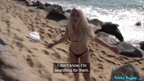 ”Risky Public Beach Sex with Blonde Bikini Babe”