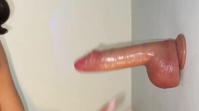 Dripping wet Latina with her favorite wall toy deep throating tonight